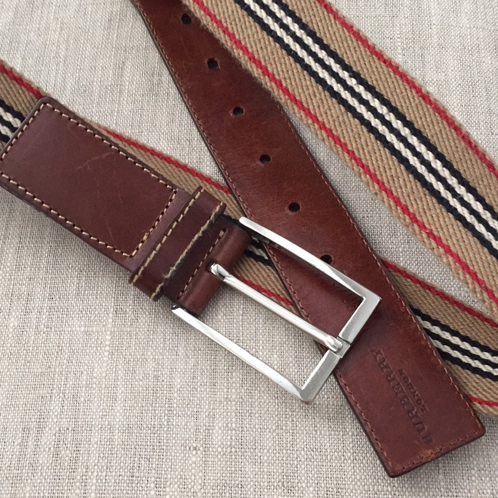 Burberry Brown and Tan Belt with Red Accents
